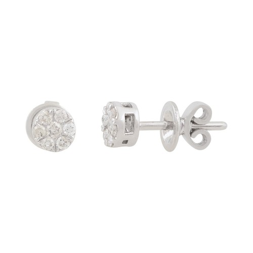 0.18 Karat Cluster Echt H/Si Zertifiziert Diamant Ohrstecker 10k Weiß Echtgold - Bild 4 von 7