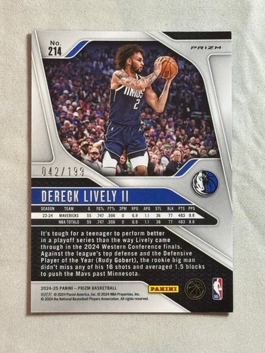 2024-25 Panini Prizm Blue Dereck Lively II /199 #214 Mavericks - Picture 2 of 2