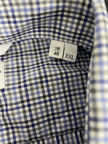 Culturata Shirt Mens 2XL 18 Blue Gray Check Cotton Twill Made in Italy - 第 3/8 張圖片