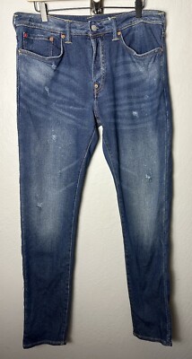 Evisu Men's 32x34 Button Fly Medium Wash Denim Skinny Jeans