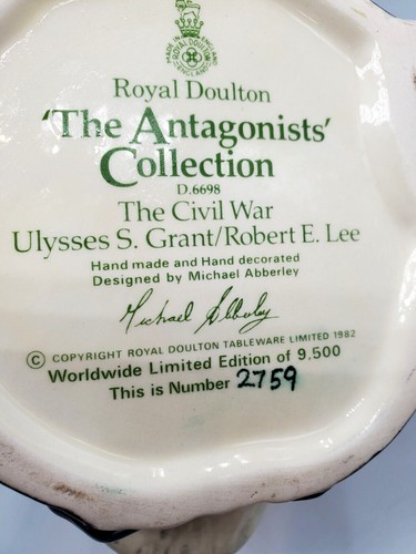 Royal Doulton Civil War Ulysses S. Grant & Robert E. Lee Toby Jug Mug 7in - Picture 7 of 7
