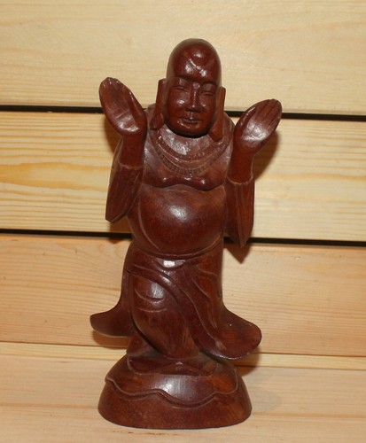 Vintage Asian hand carving wood statuette Budai Laughing Buddha - Picture 8 of 8