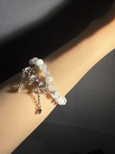 7.7mm Unqiue design Natural Aquamarine Beaded/Plum Blossom Charm Bracelet - Picture 3 of 9