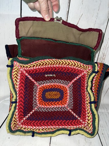 Knitted Multicolor Shoulder Bag Boho Hippie Fully Lined 3 Compartment - Picture 7 of 16