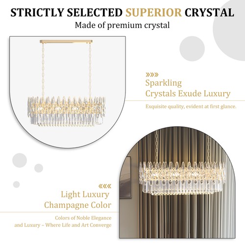 Luxury Rectangular Chandelier Clear Waterdrop Crystal Ceiling Lights Dining Room - Picture 14 of 17
