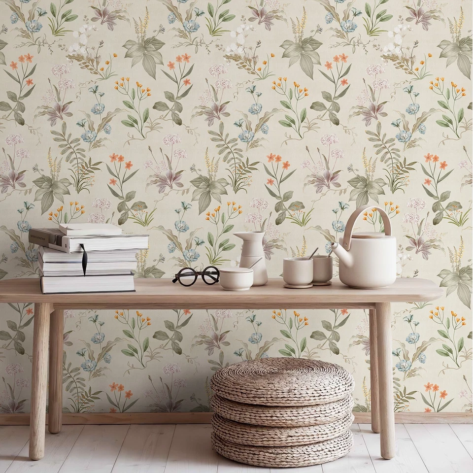 Lote de rollos de papel tapiz amarillo Jiffdiff pegatinas extraíbles de flores y plantas, 57,6 pies cuadrados Foto 4 de 4