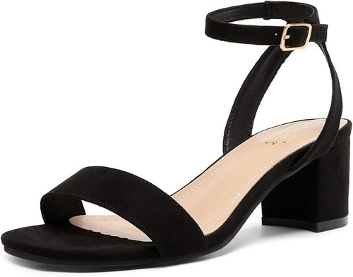Women's Wide Size Stylish Chunky Heel Sandals with Ankle Strap Wedding Shoes - Picture 16 of 19