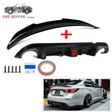 For 2018-23 Infiniti Q50 Duckbill Trunk Spoiler + Rear Bumper Diffuser Lip W/LED