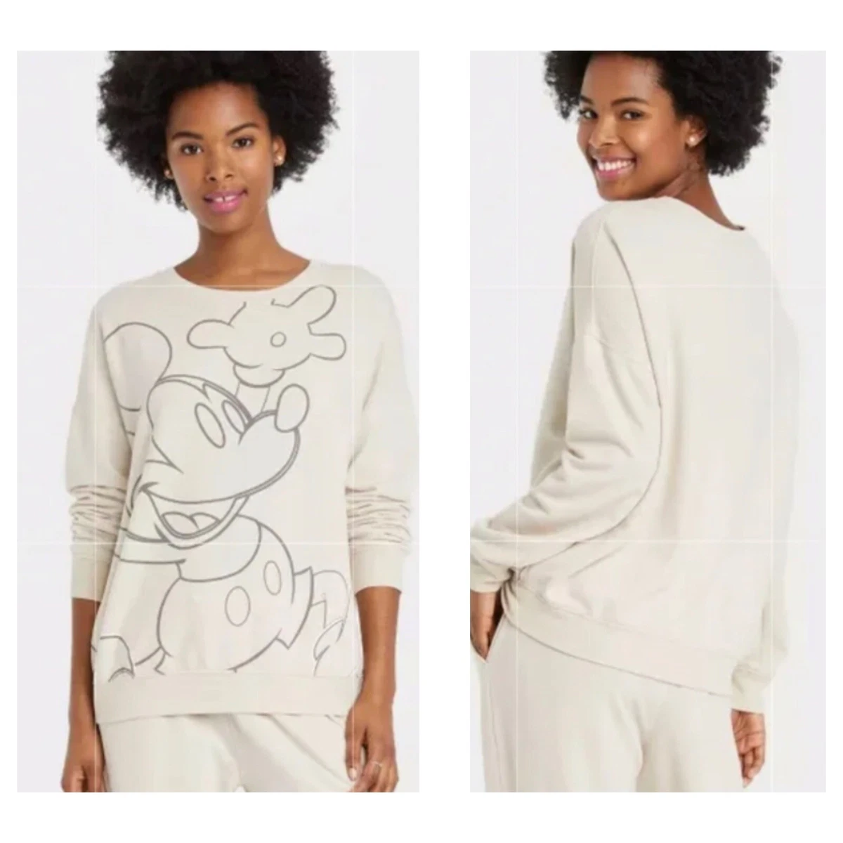 Disney Women's Mickey Mouse Cream Oversized Graphic Sweatshirt NWOT Sz XL |  eBay