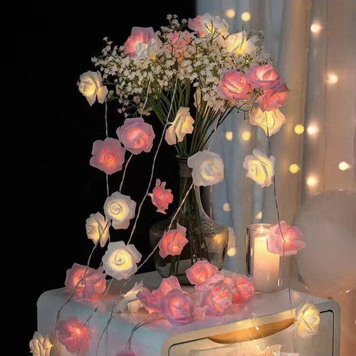 20 LED Rose Flower Lights String Fairy Wedding Valentines Day Party Garden Decor - Picture 2 of 14