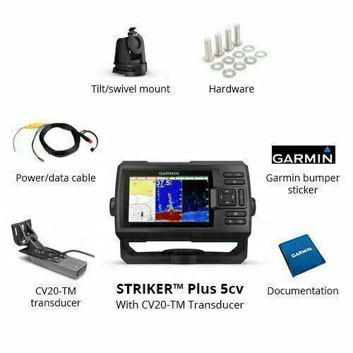 NEW Fish finder Striker Plus 5cv with Transducer 5&#034; NEW 753759184216 |