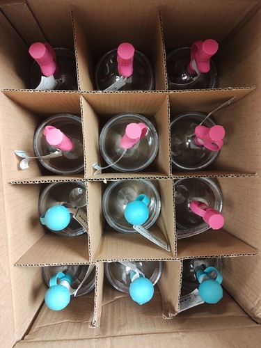 12 Stück Horizon Smoothie Becher Tasse mit Kuppeldeckel, Strohhalm blau, rosa - Bild 3 von 3