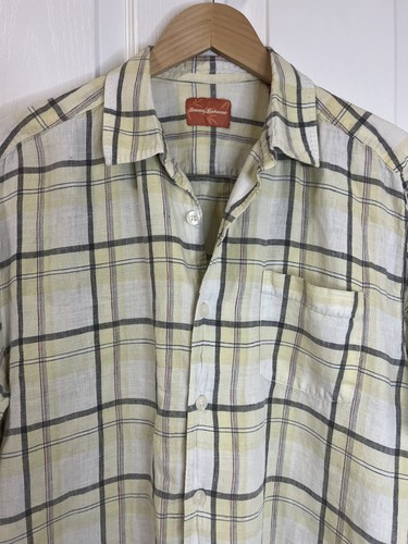 Tommy Bahama Mens Linen Shirt L Check S/S Button Up Island Floral Linen Hawaiian - Picture 2 of 4