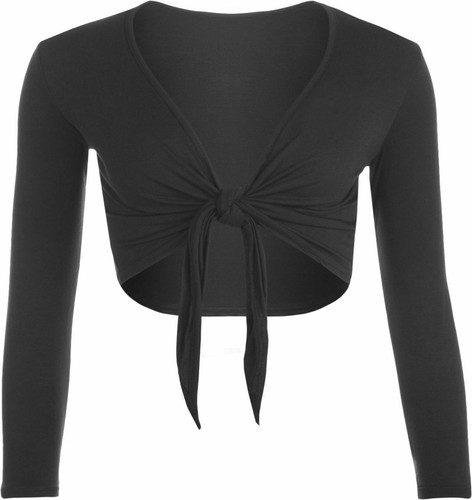 Women Long SleeveTie up Front Crop Shrug Ladies Bolero Cardigan Top UK 8-26 - Picture 2 of 20