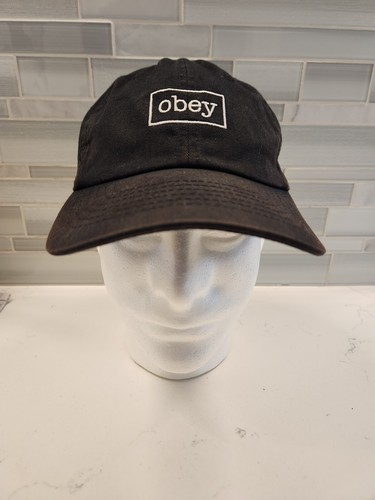 Vintage OBEY Worldwide Outline schwarz Baumwolle 6 Panel verstellbar Druckknopflasche Mütze Kappe