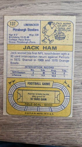 1974 Topps - #137 Jack Ham - Foto 2 di 2
