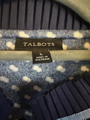 Talbots blouse ruffle pleated tie neck NWT size large Blue polka dot - Picture 6 of 7