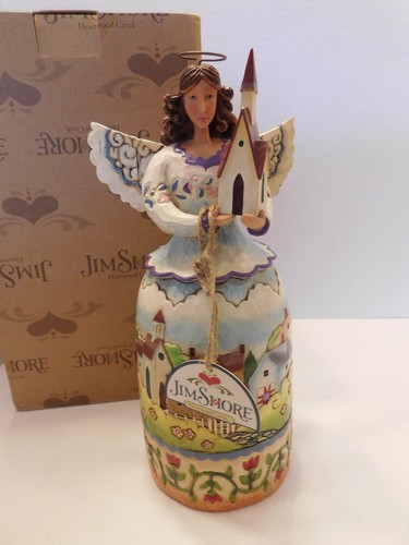 JIM SHORE ANGEL WITH CHURCH 4006931 "BLESSED ARE THE FAITHFUL" - Picture 1 of 6