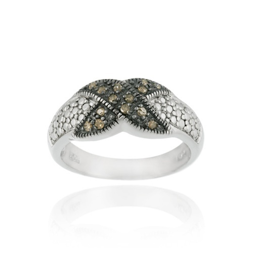 Sterling Silver .14ct. TDW Champagne Diamond X Design R - Picture 5 of 7