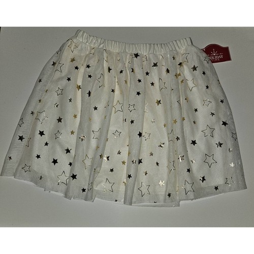 NWT Holiday Time Skirt Tutu Mesh Overlay Girls Large 10-12 Ivory Gold Stars