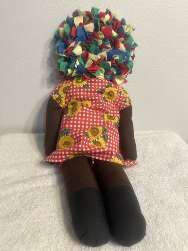 Raggedy Ann Type Doll 18" Heart Patch Fabric Dress, Black Face -Read Details - Picture 2 of 8