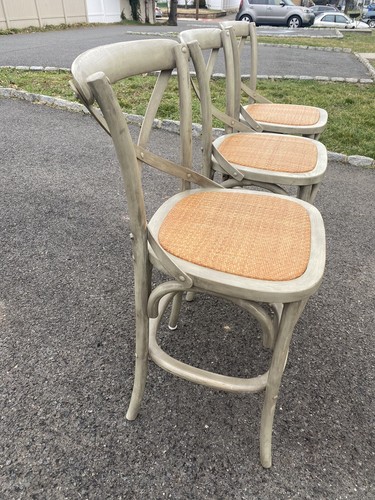 Williams Sonoma Home Counter Height Bar Stools With Rattan Seat Gray Set Of 3 - Picture 10 of 24