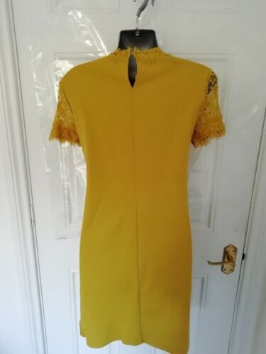 ZARA TRAFALUC 8 10 (S) Mustard Yellow Lace Embroidered Dress NEW Stretchy Back - Picture 5 of 9