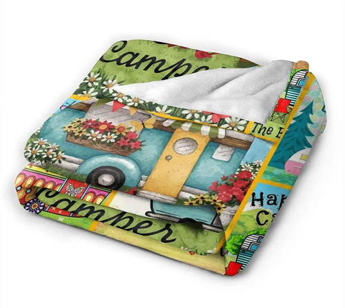 Throw Blanket Happy Camper Cozy Microfiber Bed Blanket for Adult Kids All Season - Picture 3 of 11