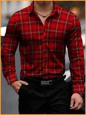 Camisa de Hombre de Vestir Moda Elegantes Casuales Formales Rayas Cuadros Roja