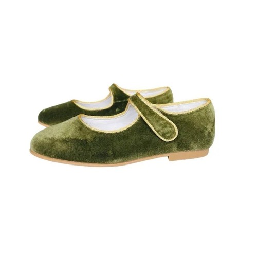 La Coqueta Velvet Mary Jane Shoes Olive Size EU 30 (US 12.5) - Picture 2 of 11