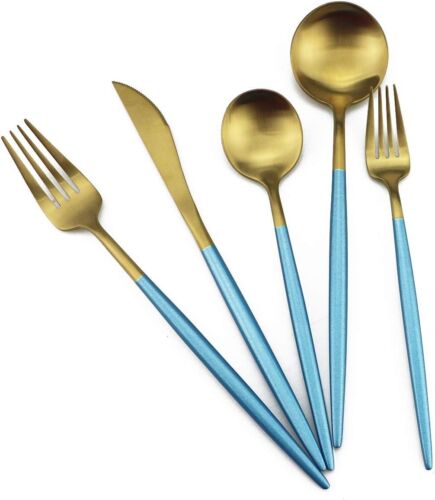 Modern 20-Piece Stainless Steel Cutlery with Blue Handles - Gift-Ready Set - Picture 3 of 9