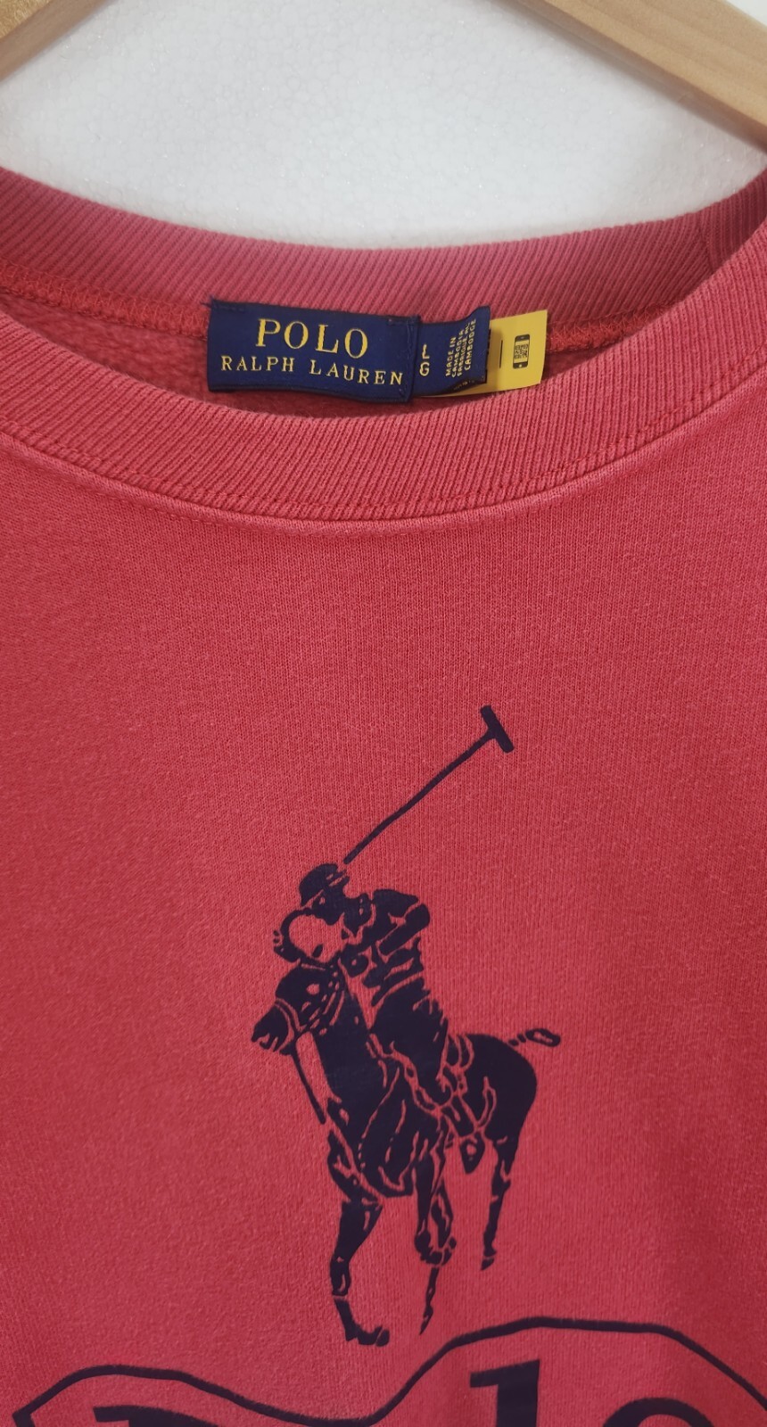 Maglione Polo Ralph Lauren Adulto Large Red Crew Pullover Felpa Rugby Pony