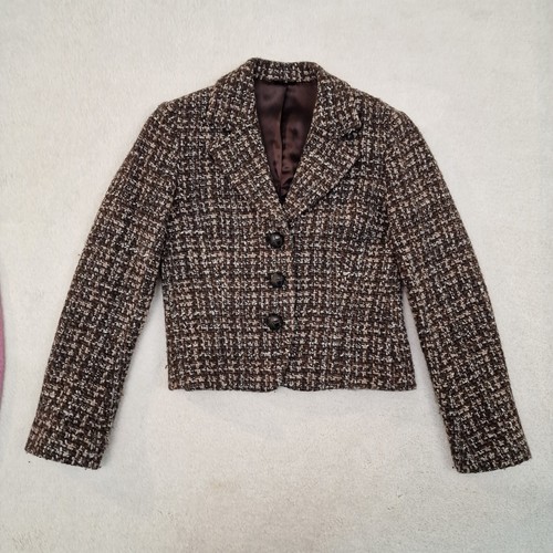 Hobbs Brown Wool Tweed Ladies Single Breasted Fitted Smart Jacket Blazer Size 8 - Picture 2 of 11