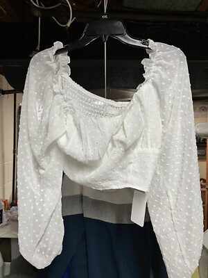 Rouge! White Swiss Dot Sheer Crop Top Size Large 
