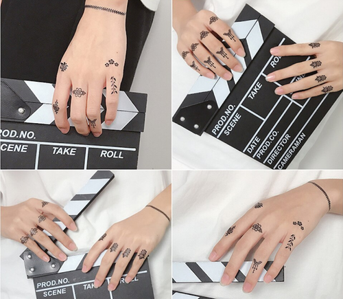 Temporary Stickers Personality Waterproof Black Lace Flower Finger Tattoo NH9 - Picture 5 of 20