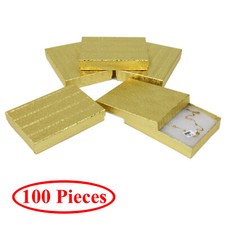 Cotton Filled Gift Box Fancy Gold Foil Jewelry Boxes Cardboard Display 100 Pcs