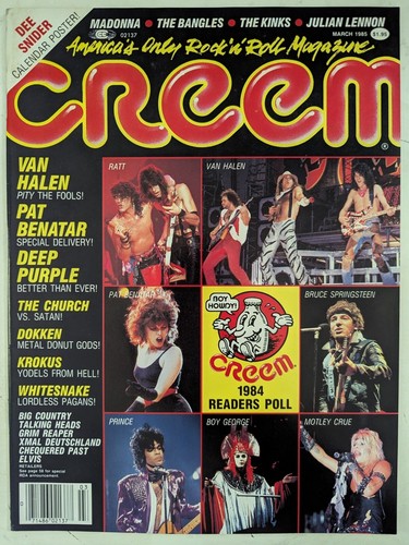 Creem Magazine März 1985 Leserumfrage, Van Halen, Pat Benatar, tiefviolett, Vintage