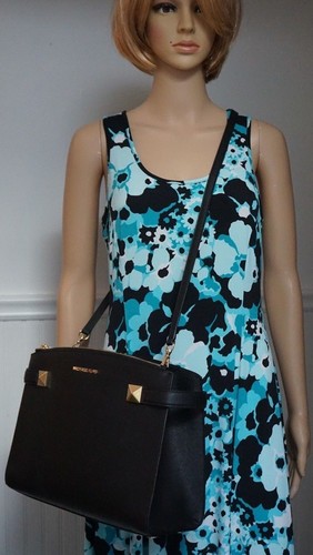 MICHAEL KORS KARLA NIETEN MED E/W TASCHE Umhängetasche in schwarzem Leder $ 378 neu mit Etikett - Bild 8 von 8