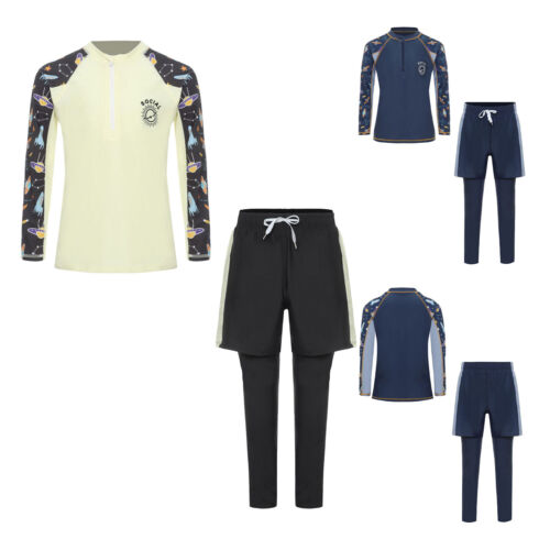 Costume da bagno ragazzo maniche lunghe 2 pezzi costume da bagno protezione pelle Hawaii - Foto 2 di 27