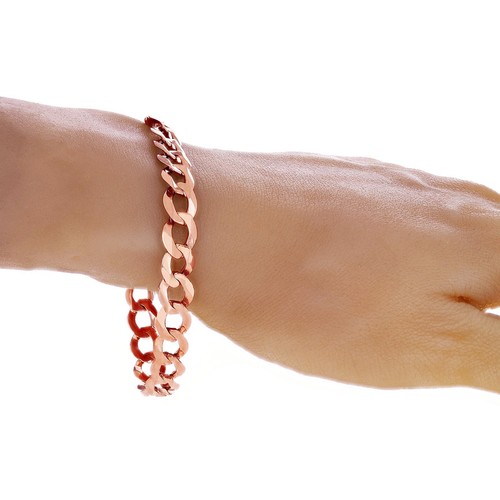 10 Karat Roségold Massiv Flach Kubanischer Bordstein Glied Kette Armband 8 Zoll 9 mm 15,2 Gramm - Bild 4 von 5
