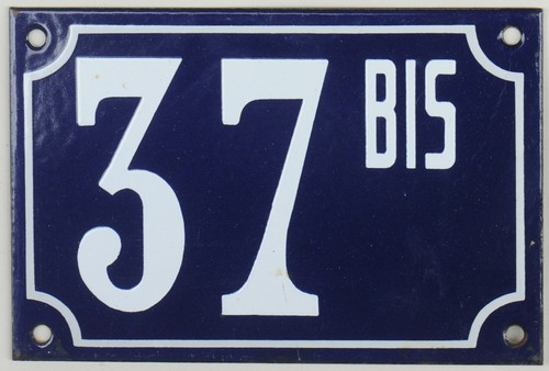 Old blue French house number 37 BIS door gate plate steel enamel plaque sign - Picture 4 of 12