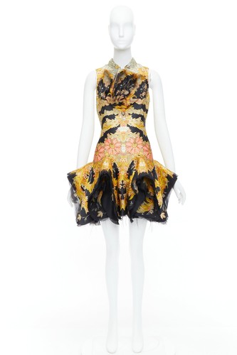 rare ALEXANDER MCQUEEN 2011 Runway Skeleton Foliage floral ruffle dress IT40 S - Picture 15 of 15