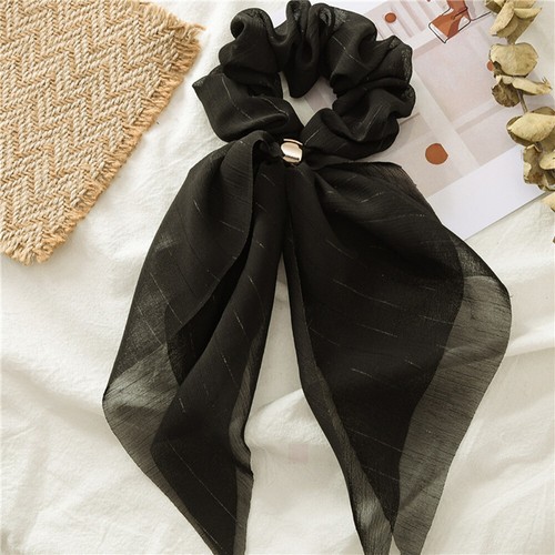 Doppellagig Schleife Chiffon langes Band Scrunchie Haar Schal Gummiband Haarbänder - Bild 13 von 20