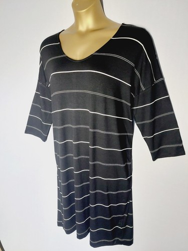 Masai Damen Jersey Kleid Größe L schwarz weiß gestreift 3/4 Ärmel Stretch Lagenlook - Bild 9 von 15