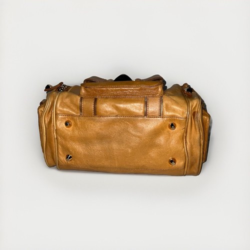 Vintage Betsey Johnson Brown Genuine Leather Satchel Handbag Purse Bag Gold Zips - Picture 10 of 10
