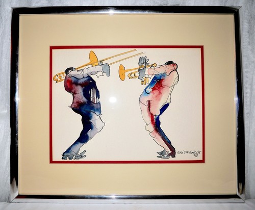 Rare c.1975 LEO MEIERSDORFF Original Watercolor&Ink Painting "BRASS DUO" Signed - Picture 16 of 24