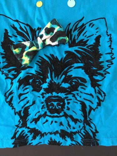 NUEVO CON ETIQUETAS CAMISETA DE PERRO JUSTICE NIÑAS T 6 ARCO NEGRO TERCIOPELO PERRO MANGAS DE ALETEO AZUL TOP SHIR - Imagen 2 de 3