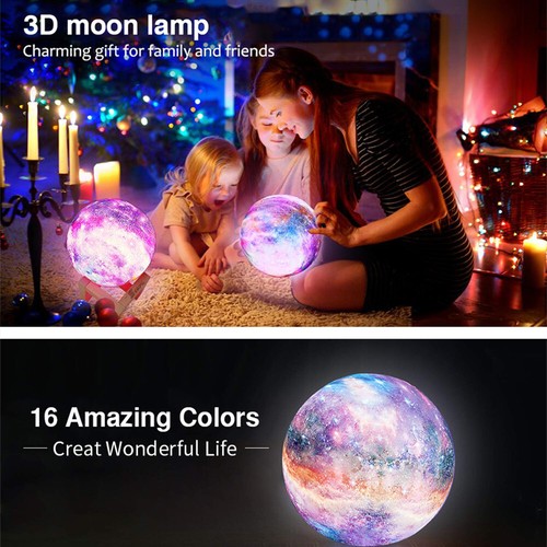 3D Printing Moon Galaxy Lamp Moonlight LED Night Light Touch Color Changing RGB - Picture 8 of 15