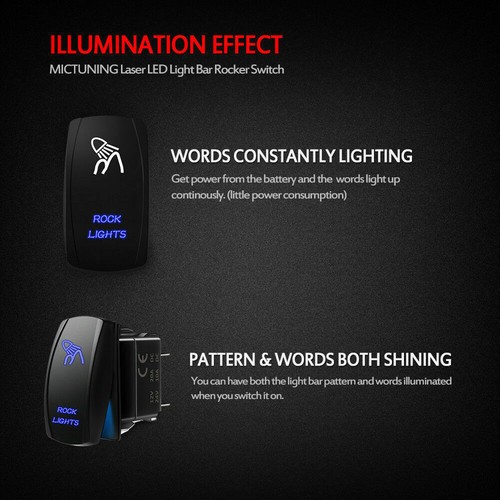 Universal 5 Pin 12V Laser Rocker Button Switch Blue LED Rock Light for UTV Truck - Foto 4 di 8