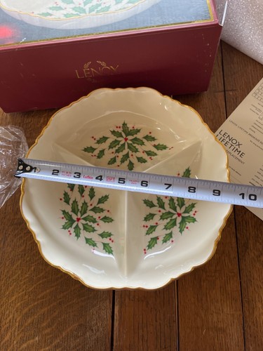 Lenox Serve Holiday Archive Server Bowl, Holly 9" Divided Dish, Christmas NIB - Picture 5 of 6